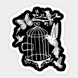 Hummingbird Flying From Cage, Butterfly, Hand Drawn Sticker